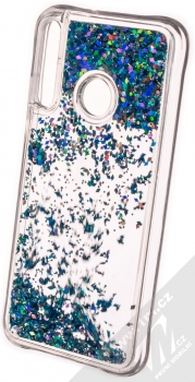 1Mcz Liquid Diamond Sparkle ochranný kryt s přesýpacím efektem třpytek pro Huawei P40 Lite E tyrkysová (turquoise) zezadu