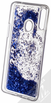 1Mcz Liquid Hexagon Sparkle ochranný kryt s přesýpacím efektem třpytek pro Samsung Galaxy A20s modrá (blue) zepředu