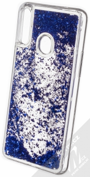 1Mcz Liquid Hexagon Sparkle ochranný kryt s přesýpacím efektem třpytek pro Samsung Galaxy A20s modrá (blue) zezadu