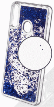 1Mcz Liquid Hexagon Sparkle ochranný kryt s přesýpacím efektem třpytek pro Samsung Galaxy A20s modrá (blue)