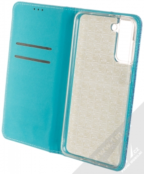 1Mcz Shining Book třpytivé flipové pouzdro pro Samsung Galaxy S21 Plus modrá (blue) otevřené