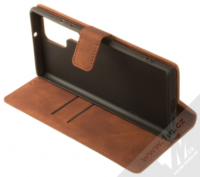 1Mcz Velvet Book flipové pouzdro pro Samsung Galaxy S22 Ultra 5G hnědá (brown) stojánek