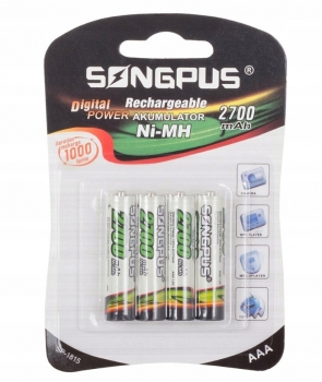 1Mcz SP-1815 Rechargeable nabíjecí mikrotužkové baterie AAA HR03 2700mAh 4ks bílá zelená (white green)