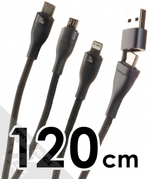 Baseus Flash Cable 3in2 opletený USB a USB Type-C kabel délky 120cm s konektory Apple Lightning, USB Type-C a microUSB 100W (CASS030103) tmavě modrá (dark blue)
