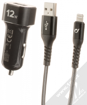 CellularLine Extreme Car Charger Kit 12W nabíječka do auta s USB výstupem a odolný USB kabel s Apple Lightning konektorem (certifikace MFi) černá (black)