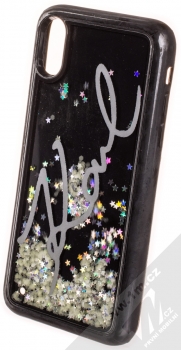 Karl Lagerfeld Signature Karl Stars Glow in the Dark Black Liquid Glitter Hard Case ochranný kryt s přesýpacím efektem třpytek pro Apple iPhone X, iPhone XS (KLHCPXPH2IR) černá měnivě duhová (black iridescent) zezadu