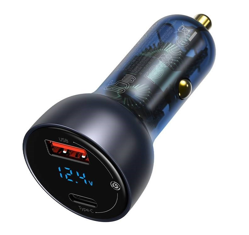 Baseus Dual Quick Car Charger nabíječka do auta 65W s 1x USB a 1x USB Type-C výstupy (CCKX-C0A)